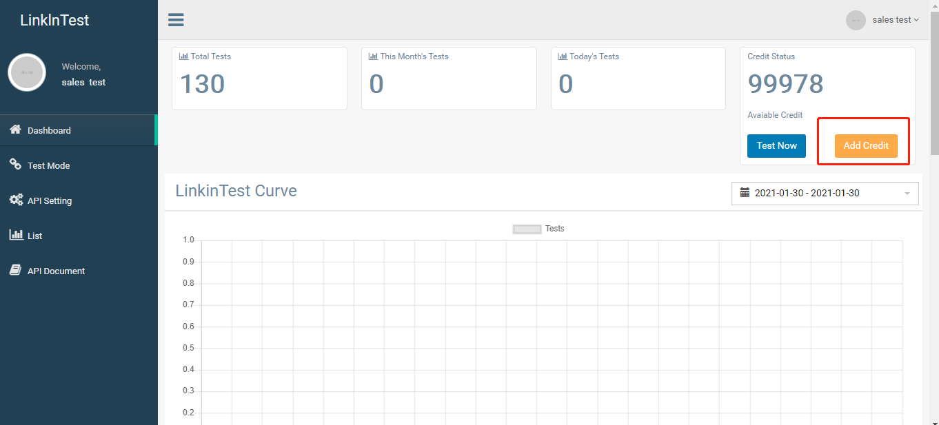 Linkintest Add Credit