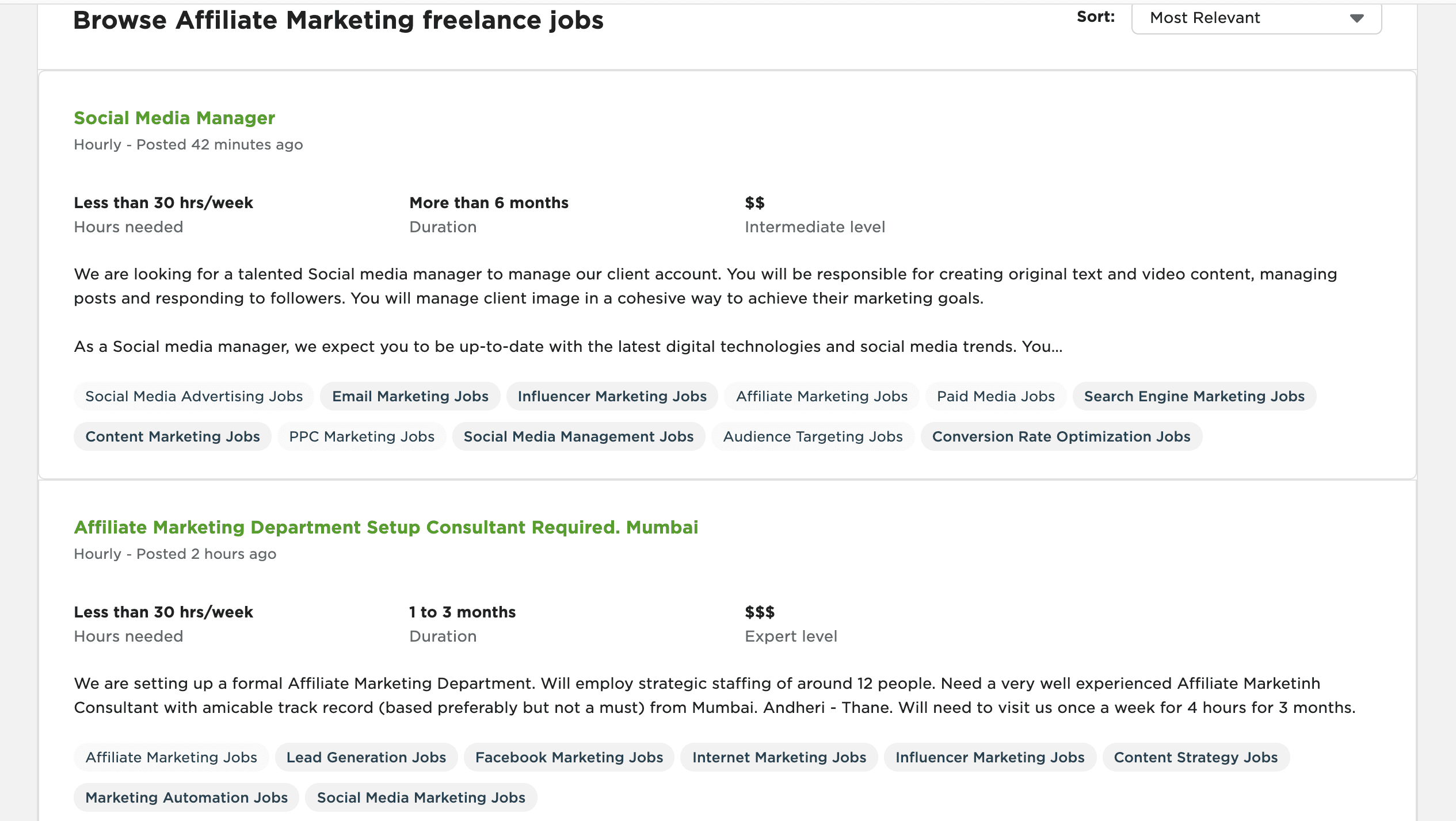 Affiliate Jobs on Job Search Websites